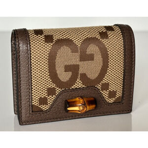 Gucci Monogram Jumbo GG Camel Dollar Calfskin Card Wallet Italy 658244 NIB